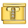 Charm italiano in acciaio inossidabile dorato con lettera T impreziosita da strass - Lettera T (J3525) / Oro