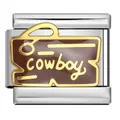 Stainless steel Italian charm with brown cowboy enamel design for modular bracelets. - Cowboy Text (ICJ3416-2) / 1 Piece/Pack