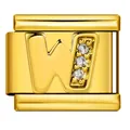 Charm italiano in acciaio inossidabile dorato con lettera W e piccoli zirconi bianchi - Lettera W (J3525) / Oro