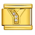 Charm modulare per bracciale in acciaio inossidabile placcato oro con lettera Y e cristalli - Lettera Y (J3525) / Oro