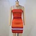 Detailed front view of a vibrant rainbow print bodycon mini dress on a mannequin - S / Dresses / Multicolor (Random Pattern)