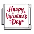Close-up of stainless steel Italian charm link with Happy Valentine's Day print - Happy Valentine's Day Style(JFAA0007-1) / Silver
