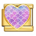 Vergoldetes Herz-Charm aus Edelstahl mit Fischschuppen-Muster für Modularmbänder - Gold Heart Fish Scale (ICP-JHAA017-2) / Irisierendes Lila