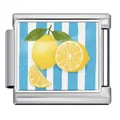 Stainless steel Italian charm link with fresh lemon pattern on blue stripes - Lemon Style (JCAA0103-1)