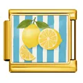 Gold-plated stainless steel Italian charm link with lemon illustration on stripes - Lemon Style (JCAA0103-2)