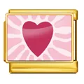 Maglia per bracciale componibile in acciaio dorato con cuore rosa e raggi di sole - Stile Oro Cuore Radiante (ICP-JC215-2)