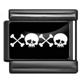 Charm italiano gotico in acciaio inossidabile nero con design XOXO a teschio e ossa - Motivo Teschio XOXO (ICP-YCAA0107)