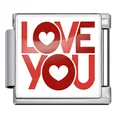 Eslabón de charm italiano en acero inoxidable con diseño rojo Love You y corazón - Estilo Love You Fondo Blanco(JFAA0002-1) / Plateado