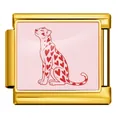 Golden stainless steel Italian charm link with pink and red heart leopard pattern DIY - Heart Pattern Leopard (JCAA0087-2) / Gold