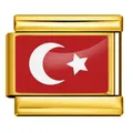 Gold-plated stainless steel Italian charm link with Turkish flag design for DIY bracelets - Turkey Style (ICY0001-TR)