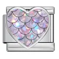 Italienischer Herz-Charm-Anhänger mit buntem Fischschuppenmuster aus Edelstahl - Silver Heart Fish Scale (ICP-JHAA018-1) / Holografisches Rosa-Lila