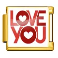 Eslabón modular italiano dorado con el texto LOVE YOU en rojo para pulseras de DIY - Estilo Love You Fondo Blanco(JFAA0002-2) / Dorado