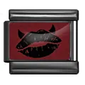 Modulo italiano gotico in acciaio nero con labbra da diavolo rosse glitterate per bracciali. - Motivo Labbra Rosse Diavolo (ICP-YCAA0109)