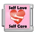 Charm italien rose avec motif cœur et texte 'Self Love' en acier inoxydable de qualité - Heart Self Love Care (ICP-JFAA0041-1) / Argent
