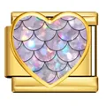 Italienischer Modul-Armband-Charm mit herzförmigem Meerjungfrauen-Inlay in Gold - Gold Heart Fish Scale (ICP-JHAA018-2) / Holografisches Rosa-Lila