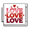Stainless steel Italian modular bracelet link with red LOVE text and hearts design - Love Gradient Lettering Style(JFAA0003-1) / Silver