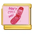 Charm italiano in acciaio inox dorato con cellulare rosa e testo 'Don't Call Me' - Stile Oro Telefono Vintage (ICP-JC246-2)