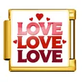 Gold stainless steel Italian charm link featuring triple Love text and red hearts - Love Gradient Lettering Style(JFAA0003-2) / Gold
