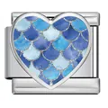 Blaues Meerjungfrauenschuppen Herz Charm Modul für italienische Edelstahl Armbänder - Silver Heart Fish Scale (ICP-JHAA019-1)