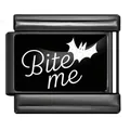Maglia per bracciale italiano in acciaio nero con design gotico a pipistrello Bite Me per DIY - Motivo Pipistrello Bite Me (ICP-YCAA0111)