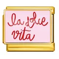 Charm italiano dorato con scritta 'la dolce vita' su smalto rosa - Stile Oro La Dolce Vita (ICP-JC211-2)