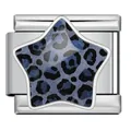 Italian charm link with blue leopard print star design in silver stainless steel - Silver Blue Leopard Star (ICP-WJAA0003-1)