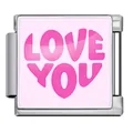 Stainless steel Italian charm link featuring pink 'LOVE YOU' text for DIY bracelets - Pink Love You Style(JFAA0004-1) / Silver