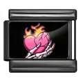 Charm italiano in acciaio inossidabile nero con mano scheletrica gotica e cuore fiammeggiante - Motivo Cuore Mano di Scheletro (ICP-YCAA0112)