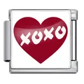 Custom stainless steel Italian charm link featuring a red heart with white XOXO text - Heart XOXO Style(JFAA0005-1) / Silver