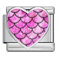 Herzförmiges italienisches Armband-Modul mit rosa Fischschuppen-Muster für DIY-Schmuck - Silver Heart Fish Scale (ICP-JHAA020-1)