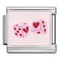 Maglia per bracciale italiano in acciaio inox con sfondo rosa e grafica a dadi cuore - Stile con Dadi (ICP-JCAA0055-1)