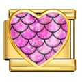 Herz-Modul-Charm für italienische Armbänder mit pinkem Meerjungfrauen-Schuppenmuster. - Gold Heart Fish Scale (ICP-JHAA020-2)