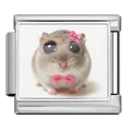 Stainless steel Italian charm link with cute hamster and pink bows - Hamster with Bow (JCAA0111-1) / Silver