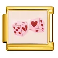 Charm italiano placcato oro con dadi rosa e motivi a cuore per bracciali modulari - Stile Oro con Dadi (ICP-JCAA0055-2)