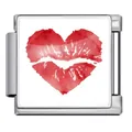 Stainless steel Italian charm link featuring a romantic red watercolor heart lip print - Red Heart Lip Style(JFAA0006-1) / Silver