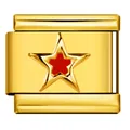 Charme modulaire italien en acier inoxydable doré avec motif d'étoile en émail rouge - Or Avec Étoile Rouge (ICY841-3)