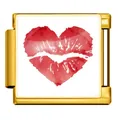 Gold stainless steel Italian charm link with red watercolor heart kiss for DIY bracelet - Red Heart Lip Style(JFAA0006-2) / Gold