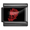 Charm modulare italiano gotico in acciaio inox con teschio rosso e rosa per bracciali fai-da-te - Motivo Rosa Teschio Rosso (ICP-YCAA0117)