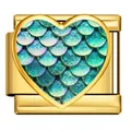 Italienisches Charm-Element Herz mit schillernden Fischschuppen für modulare Armbänder - Gold Heart Fish Scale (ICP-JHAA021-2)