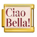 Maglia per bracciale italiano dorato premium con Ciao Bella! su smalto rosa - Stile Oro Scritta Ciao Bella (ICP-JCAA0064-2)