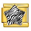 Gold-colored star modular charm with black and white zebra print for Italian bracelets - Gold Zebra Star (ICP-WJAA0006-2)