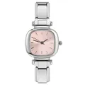 Elegant silver stainless steel modular watch with square pink dial and DIY charm strap - Square Modular Watch Head / Pink (ICW070-2)