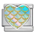 Schillerndes Fischschuppen-Herz-Element für italienisches Modul-Armband aus Edelstahl DIY - Silver Heart Fish Scale (ICP-JHAA022-1)