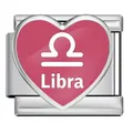 Herzförmiger rosa Waage-Zodiac-Charm für italienische Gliederarmbänder aus Edelstahl - Waage (JHAA0011-1)