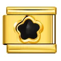 Eslabón de pulsera modular italiana de acero inoxidable dorado con diseño de flor negra - Dorado Con Flor Centro Negro (ICY662-2)