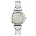 Elegant silver square stainless steel watch with Italian modular link bracelet band. - Square Modular Watch Head / Beige (ICW070-3)