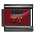 Charm italiano gotico in acciaio inox nero con design a teschio a cuore. - Motivo Fiocco Teschio Cuore (ICP-YCAA0119)
