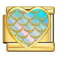 Italienisches Charm-Glied mit schillerndem Meerjungfrau-Schuppenherz aus vergoldetem Edelstahl - Gold Heart Fish Scale (ICP-JHAA022-2)