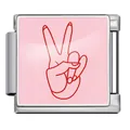Italian stainless steel modular charm with pink enamel and red peace sign gesture - V-Sign Gesture Style(JFAA0008-1) / Silver