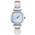 Minimalist silver stainless steel watch with light blue square dial and modular charm band - Square Modular Watch Head / Blue (ICW070-4)
